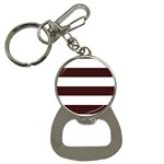 Horizontal Stripes - White and Dark Sienna Brown Bottle Opener Key Chain