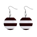 Horizontal Stripes - White and Dark Sienna Brown 1  Button Earrings