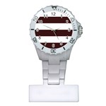 Horizontal Stripes - White and Dark Sienna Brown Nurses Watch