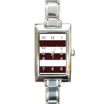 Horizontal Stripes - White and Dark Sienna Brown Rectangle Italian Charm Watch