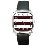 Horizontal Stripes - White and Dark Sienna Brown Square Metal Watch