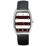 Horizontal Stripes - White and Dark Sienna Brown Barrel Style Metal Watch