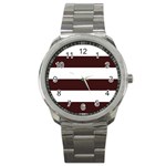 Horizontal Stripes - White and Dark Sienna Brown Sport Metal Watch