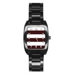 Horizontal Stripes - White and Dark Sienna Brown Stainless Steel Barrel Watch
