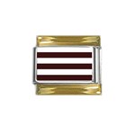 Horizontal Stripes - White and Dark Sienna Brown Gold Trim Italian Charm (9mm)