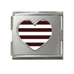 Horizontal Stripes - White and Dark Sienna Brown Mega Link Heart Italian Charm (18mm)