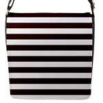 Horizontal Stripes - White and Dark Sienna Brown Flap Closure Messenger Bag (S)