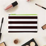 Horizontal Stripes - White and Dark Sienna Brown Canvas Cosmetic Bag (XS)
