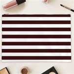 Horizontal Stripes - White and Dark Sienna Brown Cosmetic Bag (XXL)