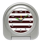 Horizontal Stripes - White and Dark Sienna Brown Desk Alarm Clock