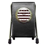 Horizontal Stripes - White and Dark Sienna Brown Pen Holder Desk Clock