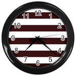 Horizontal Stripes - White and Dark Sienna Brown Wall Clock (Black)