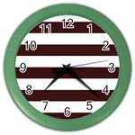 Horizontal Stripes - White and Dark Sienna Brown Color Wall Clock