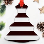 Horizontal Stripes - White and Dark Sienna Brown Christmas Tree Ornament (Two Sides)