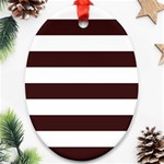 Horizontal Stripes - White and Dark Sienna Brown Oval Ornament (Two Sides)