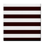 Horizontal Stripes - White and Dark Sienna Brown Tile Coaster