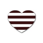 Horizontal Stripes - White and Dark Sienna Brown Heart Coaster (4 pack)
