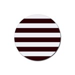 Horizontal Stripes - White and Dark Sienna Brown Rubber Coaster (Round)