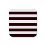 Horizontal Stripes - White and Dark Sienna Brown Rubber Coaster (Square)