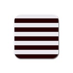 Horizontal Stripes - White and Dark Sienna Brown Rubber Square Coaster (4 pack)