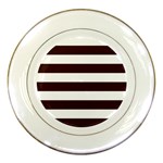 Horizontal Stripes - White and Dark Sienna Brown Porcelain Plate