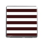Horizontal Stripes - White and Dark Sienna Brown Memory Card Reader (Square)