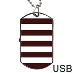 Horizontal Stripes - White and Dark Sienna Brown Dog Tag USB Flash (Two Sides)