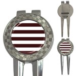 Horizontal Stripes - White and Dark Sienna Brown 3-in-1 Golf Divot