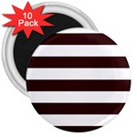 Horizontal Stripes - White and Dark Sienna Brown 3  Magnet (10 pack)