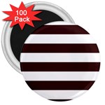 Horizontal Stripes - White and Dark Sienna Brown 3  Magnet (100 pack)