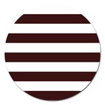 Horizontal Stripes - White and Dark Sienna Brown Magnet 5  (Round)