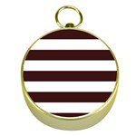Horizontal Stripes - White and Dark Sienna Brown Gold Compass