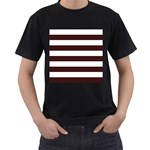 Horizontal Stripes - White and Dark Sienna Brown Men s T-Shirt (Black)