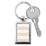 Horizontal Stripes - White and Champagne Orange Key Chain (Rectangle)