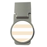 Horizontal Stripes - White and Champagne Orange Money Clip (Round)