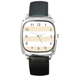 Horizontal Stripes - White and Champagne Orange Square Metal Watch