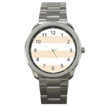 Horizontal Stripes - White and Champagne Orange Sport Metal Watch