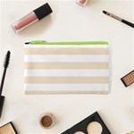 Horizontal Stripes - White and Champagne Orange Canvas Cosmetic Bag (XS)