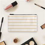 Horizontal Stripes - White and Champagne Orange Cosmetic Bag (S)