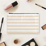 Horizontal Stripes - White and Champagne Orange Cosmetic Bag (M)