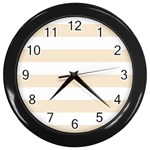 Horizontal Stripes - White and Champagne Orange Wall Clock (Black)