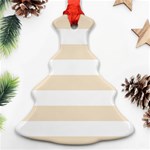 Horizontal Stripes - White and Champagne Orange Christmas Tree Ornament (Two Sides)