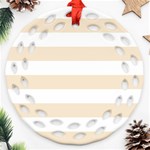 Horizontal Stripes - White and Champagne Orange Round Filigree Ornament (Two Sides)