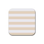 Horizontal Stripes - White and Champagne Orange Rubber Coaster (Square)