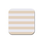 Horizontal Stripes - White and Champagne Orange Rubber Square Coaster (4 pack)