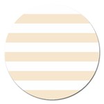 Horizontal Stripes - White and Champagne Orange Magnet 5  (Round)