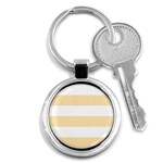 Horizontal Stripes - White and Peach Orange Key Chain (Round)