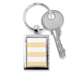Horizontal Stripes - White and Peach Orange Key Chain (Rectangle)