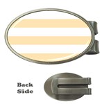Horizontal Stripes - White and Peach Orange Money Clip (Oval)