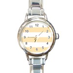 Horizontal Stripes - White and Peach Orange Round Italian Charm Watch